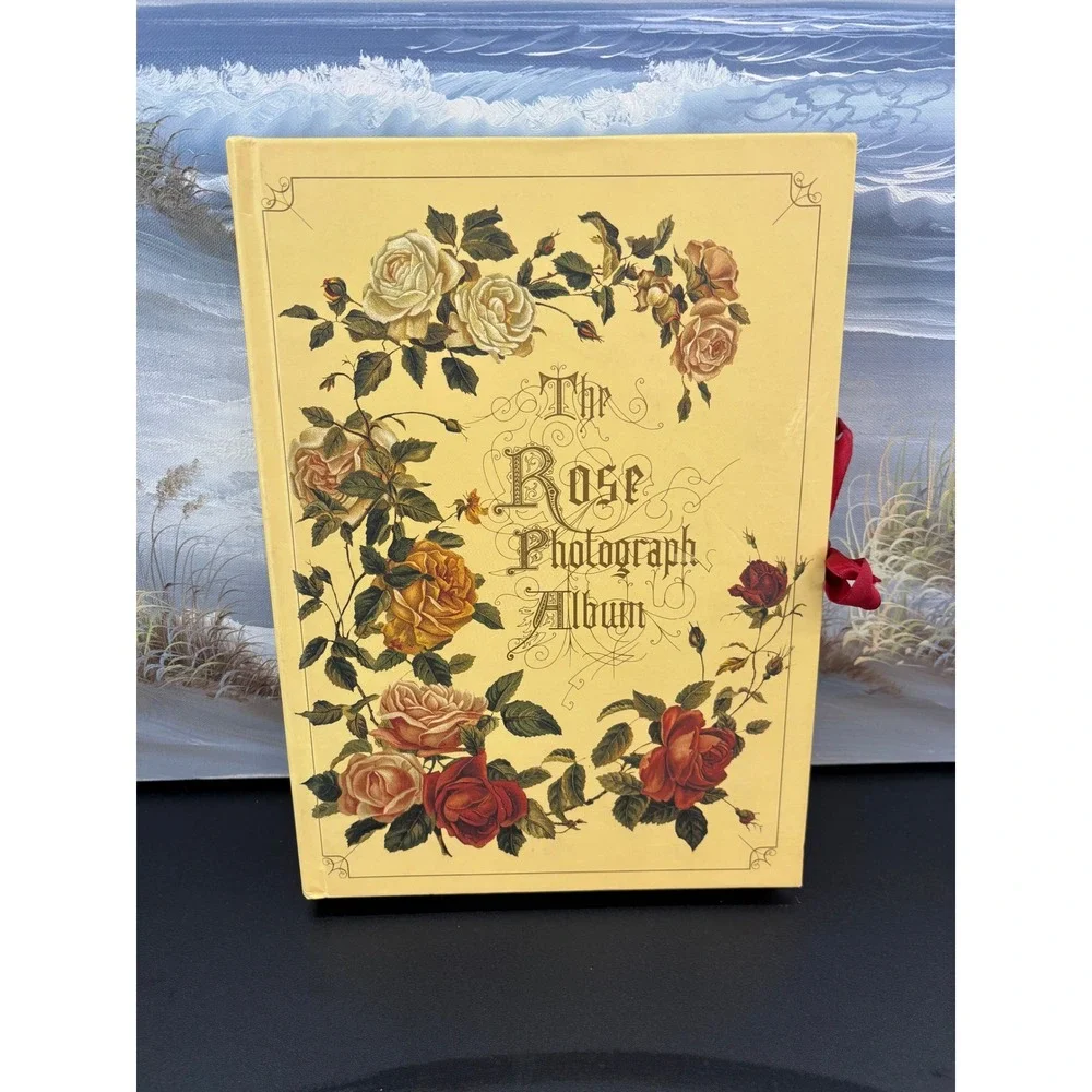 The Rose Photograph Album Vintage Floral Hardcover Ribbon Tie Cream 11.5x8.25in